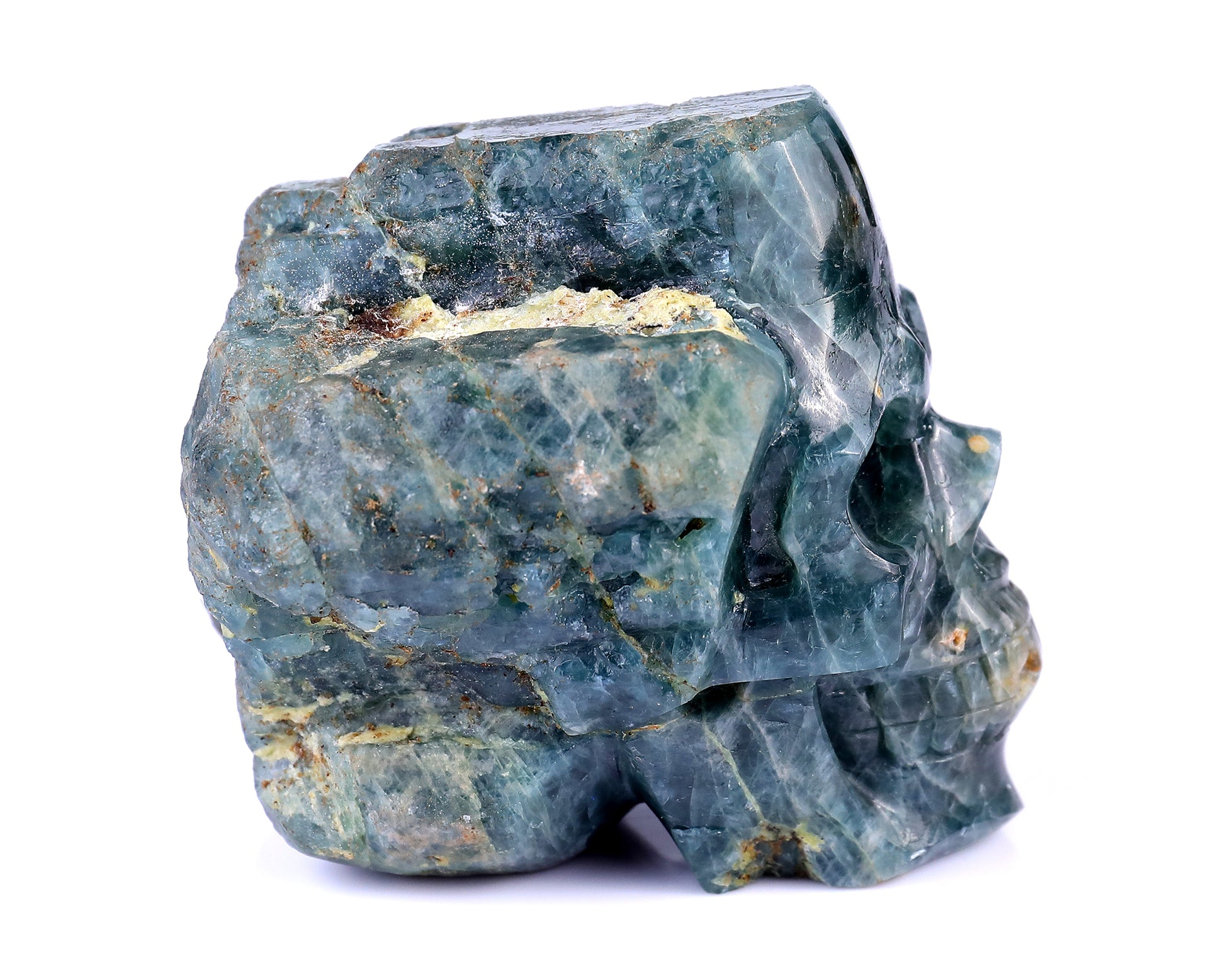 3.7" Blue Apatite Hand Carved Mineral Specimen Skull Sculpture Crystallumi