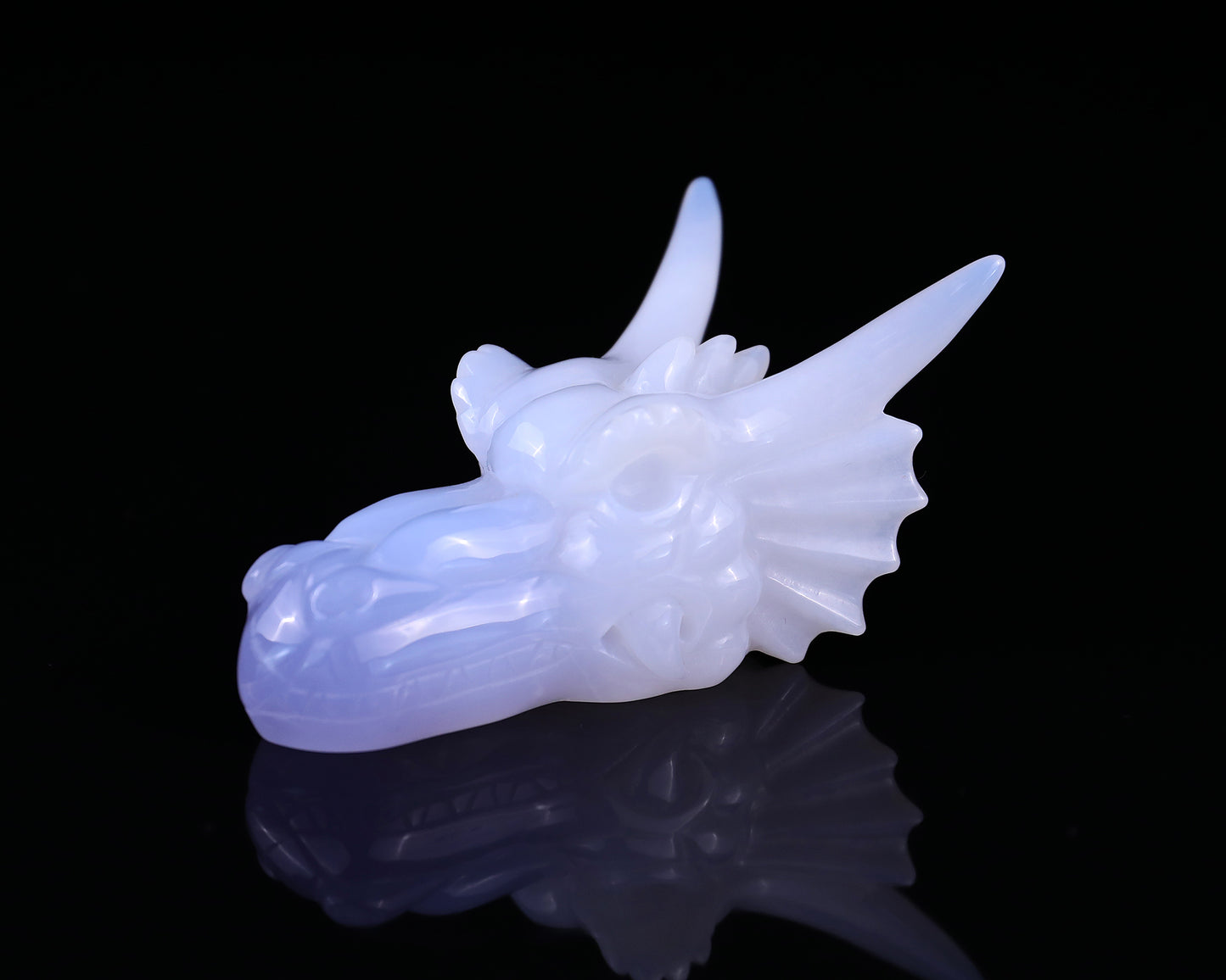 3.7" Blue Chalcedony Hand Carved Crystal Dragon Skull Sculpture Crystallumi