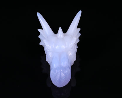 3.7" Blue Chalcedony Hand Carved Crystal Dragon Skull Sculpture Crystallumi