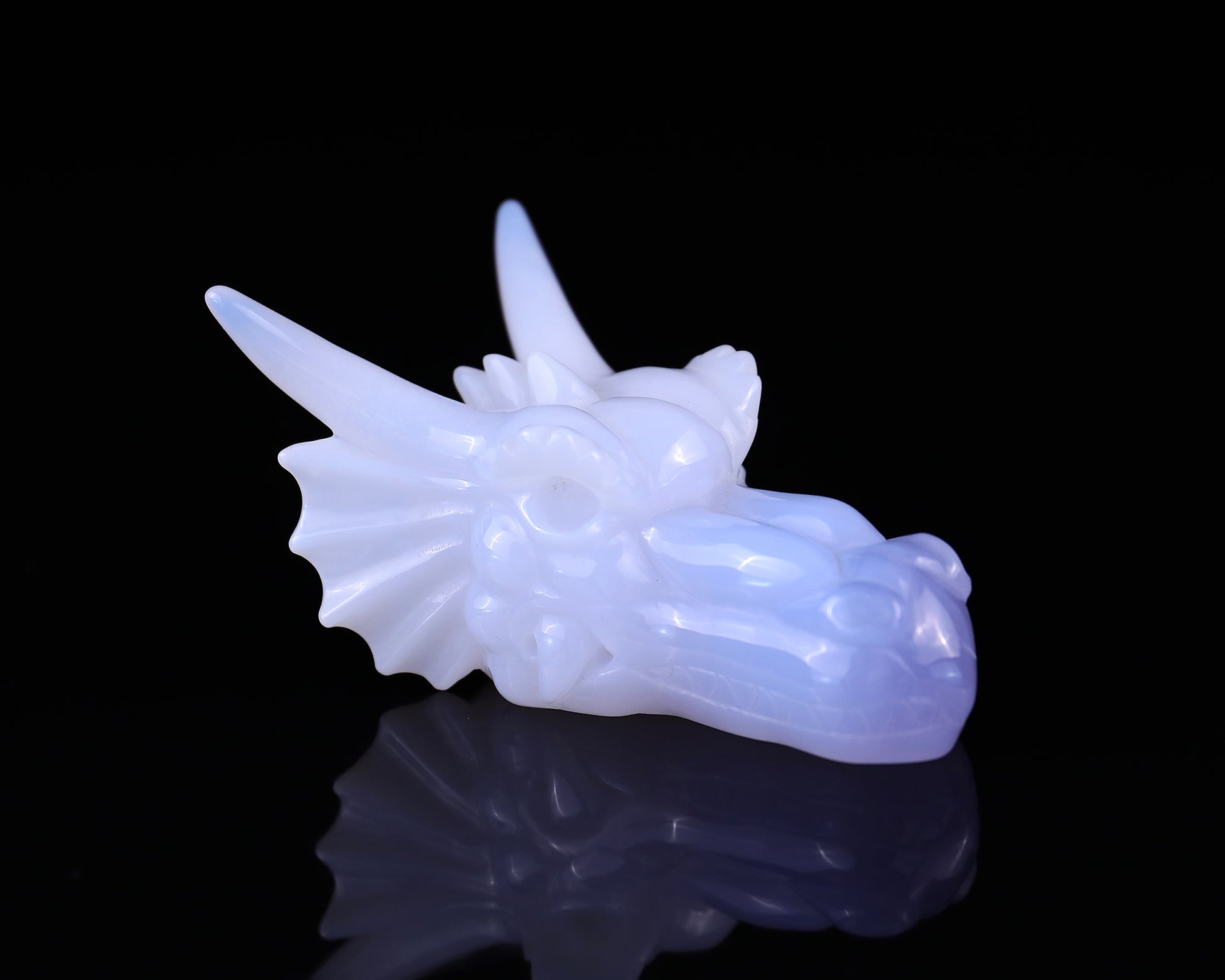 3.7" Blue Chalcedony Hand Carved Crystal Dragon Skull Sculpture Crystallumi