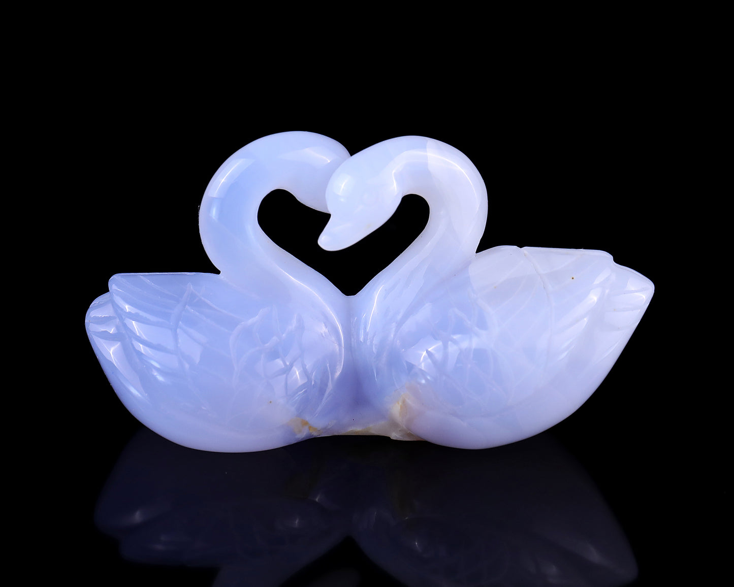 3.7" Blue Chalcedony Hand Carved Crystal Swans Sculpture Crystallumi