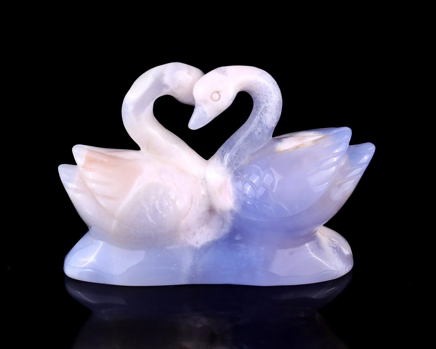 3.7" Blue Chalcedony Hand Carved Crystal Swans Sculpture Crystallumi