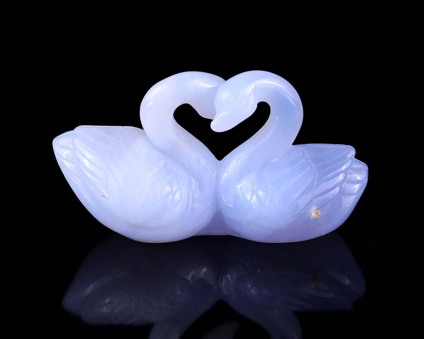 3.7" Blue Chalcedony Hand Carved Crystal Swans Sculpture Crystallumi