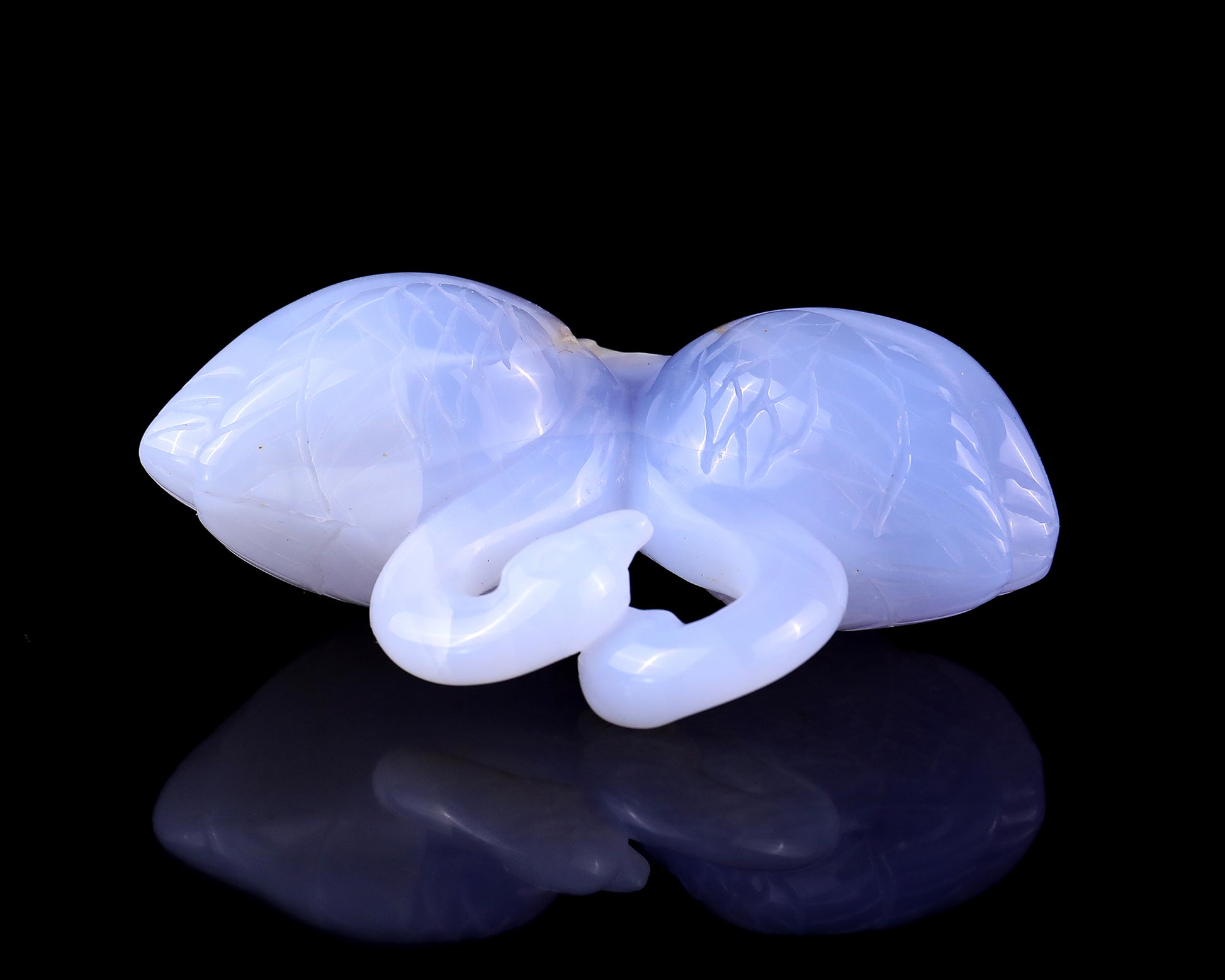 3.7" Blue Chalcedony Hand Carved Crystal Swans Sculpture Crystallumi