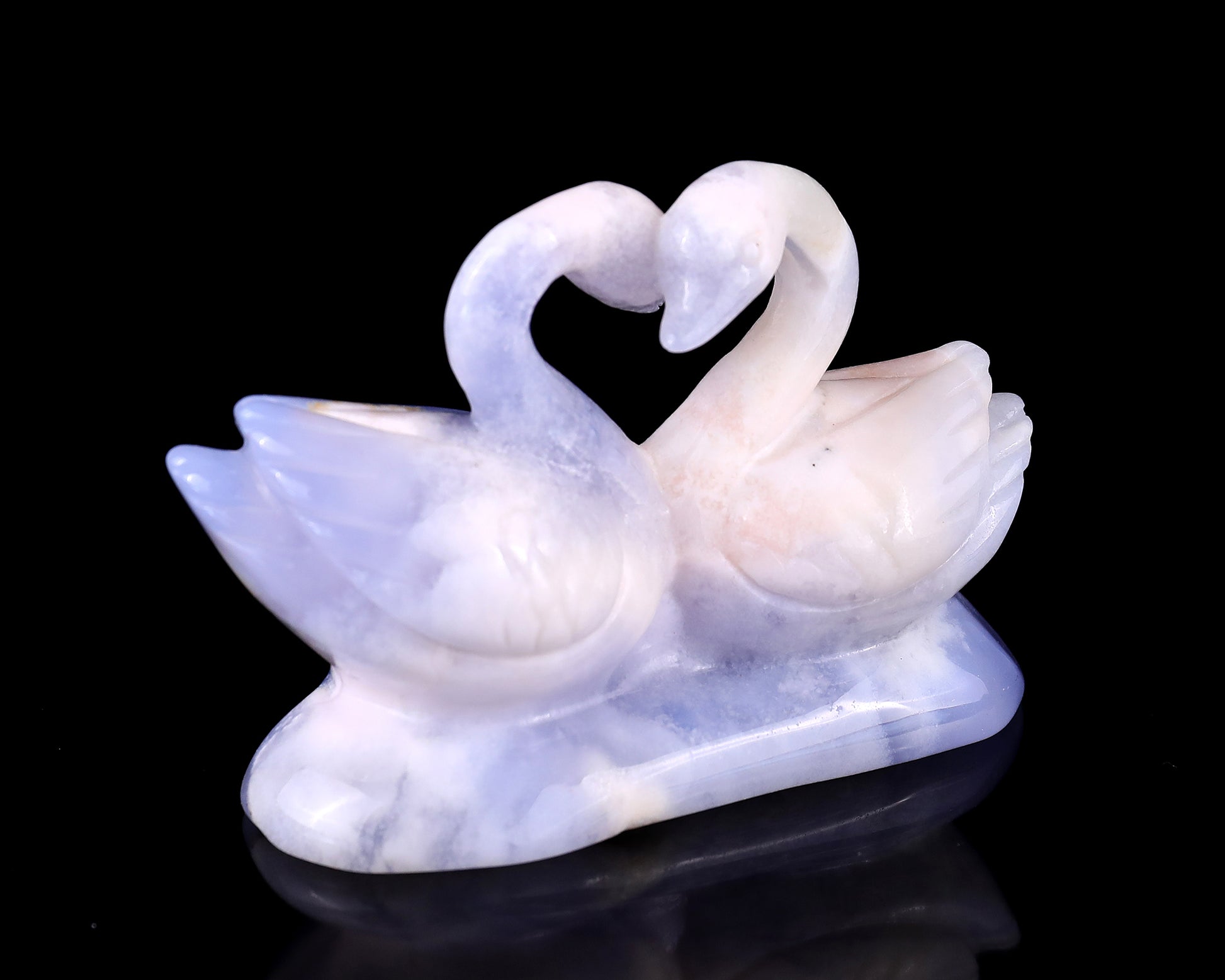 3.7" Blue Chalcedony Hand Carved Crystal Swans Sculpture Crystallumi