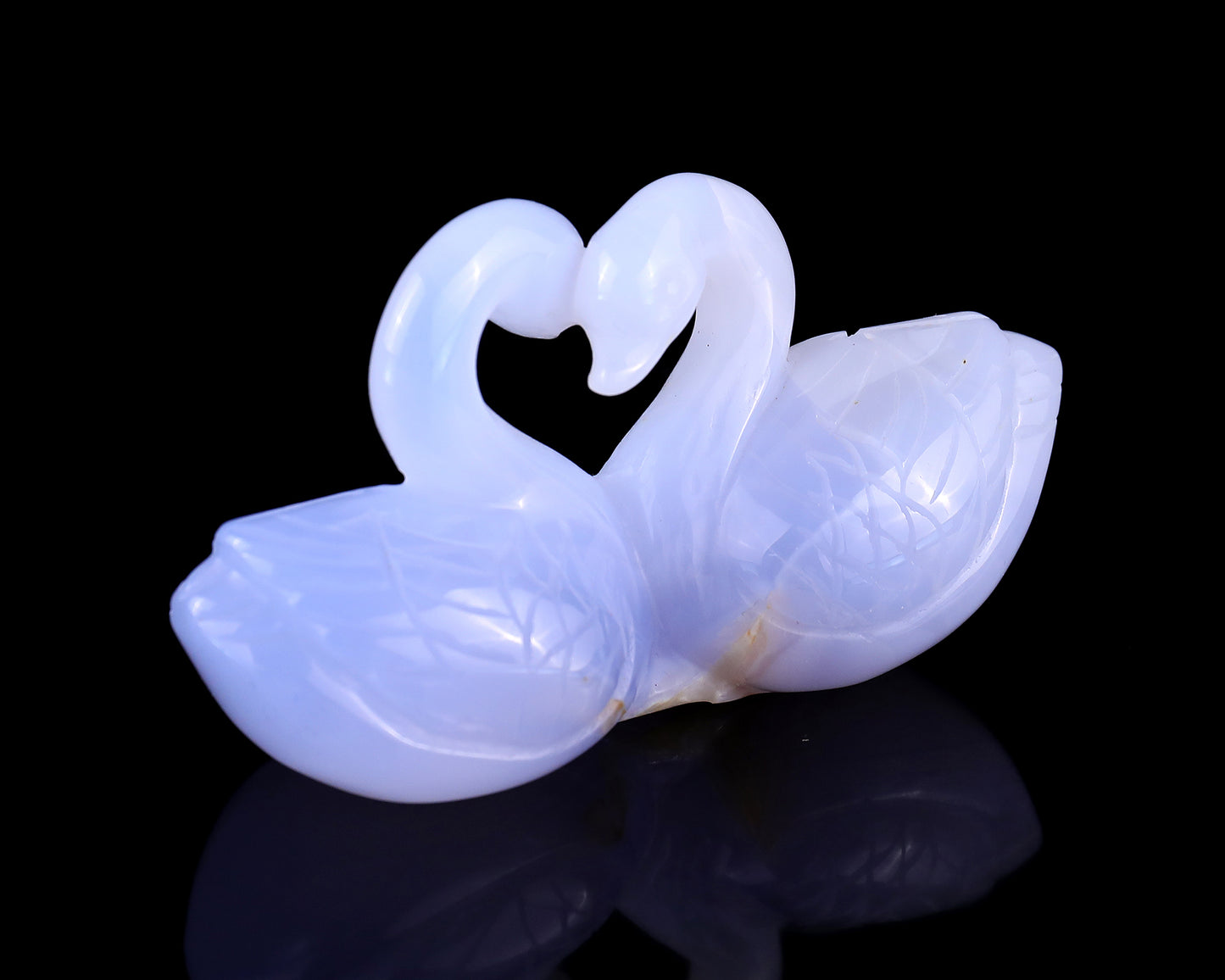 3.7" Blue Chalcedony Hand Carved Crystal Swans Sculpture Crystallumi