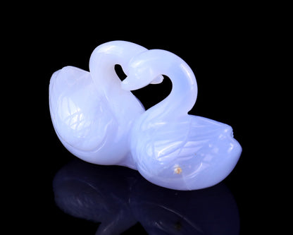 3.7" Blue Chalcedony Hand Carved Crystal Swans Sculpture Crystallumi