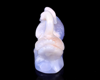 3.7" Blue Chalcedony Hand Carved Crystal Swans Sculpture Crystallumi