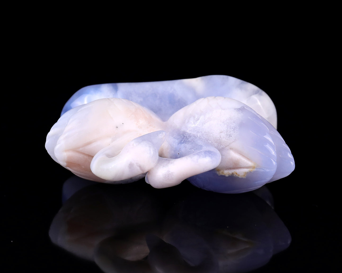 3.7" Blue Chalcedony Hand Carved Crystal Swans Sculpture Crystallumi