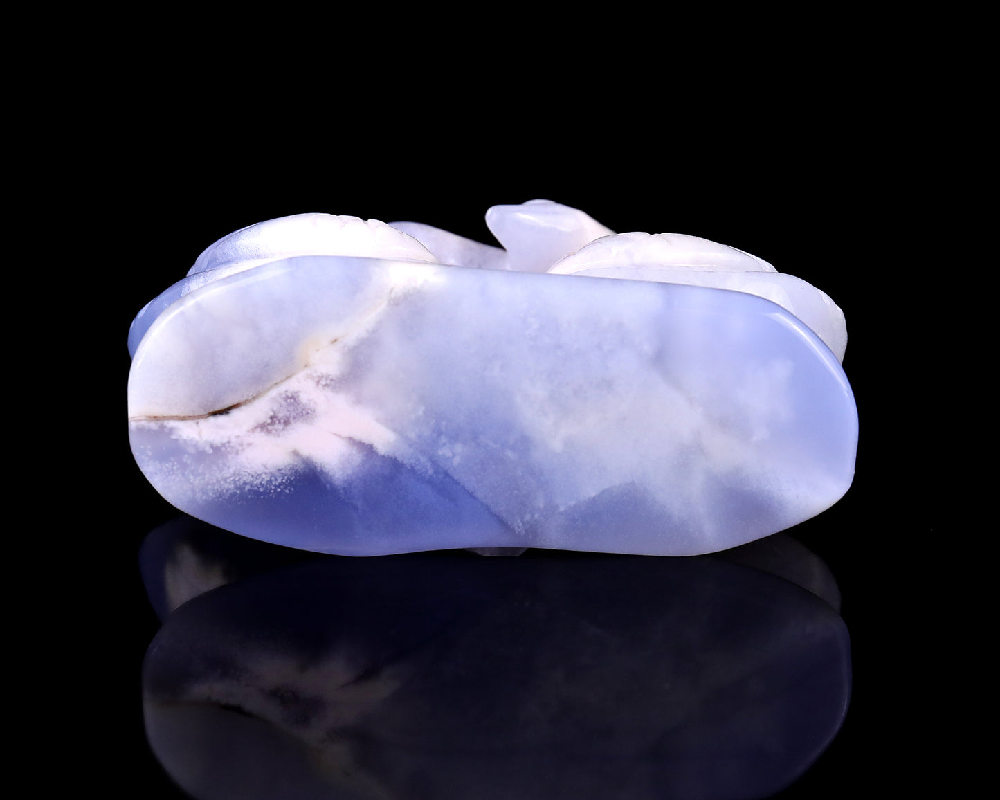 3.7" Blue Chalcedony Hand Carved Crystal Swans Sculpture Crystallumi