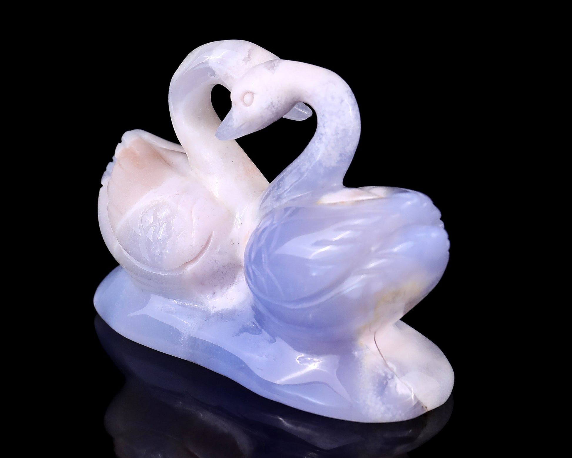 3.7" Blue Chalcedony Hand Carved Crystal Swans Sculpture Crystallumi