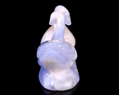 3.7" Blue Chalcedony Hand Carved Crystal Swans Sculpture Crystallumi