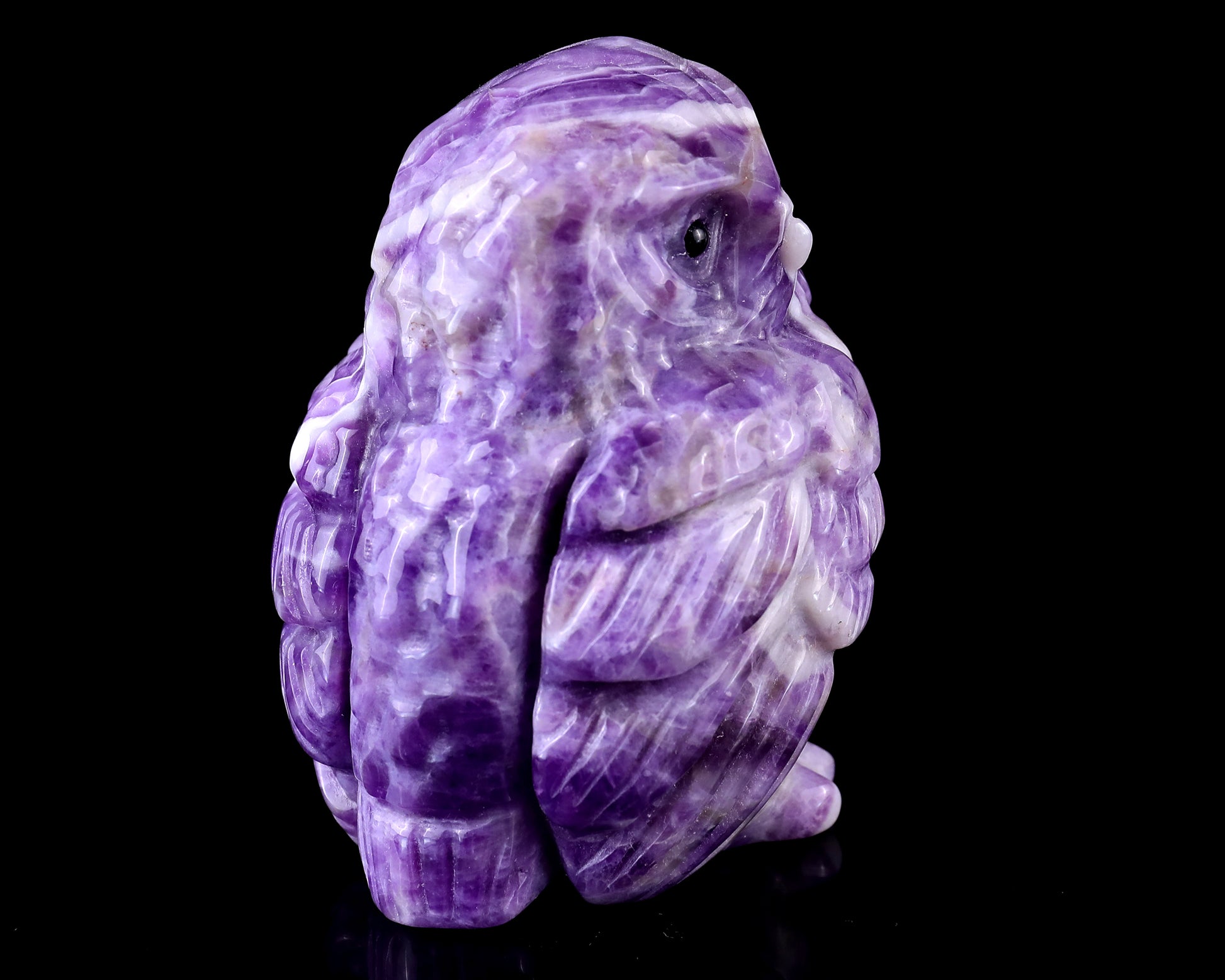 3.7" Dream Amethyst Hand Carved Crystal Owl Sculpture Crystallumi