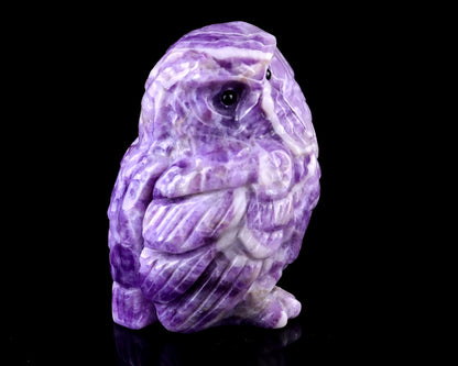 3.7" Dream Amethyst Hand Carved Crystal Owl Sculpture Crystallumi