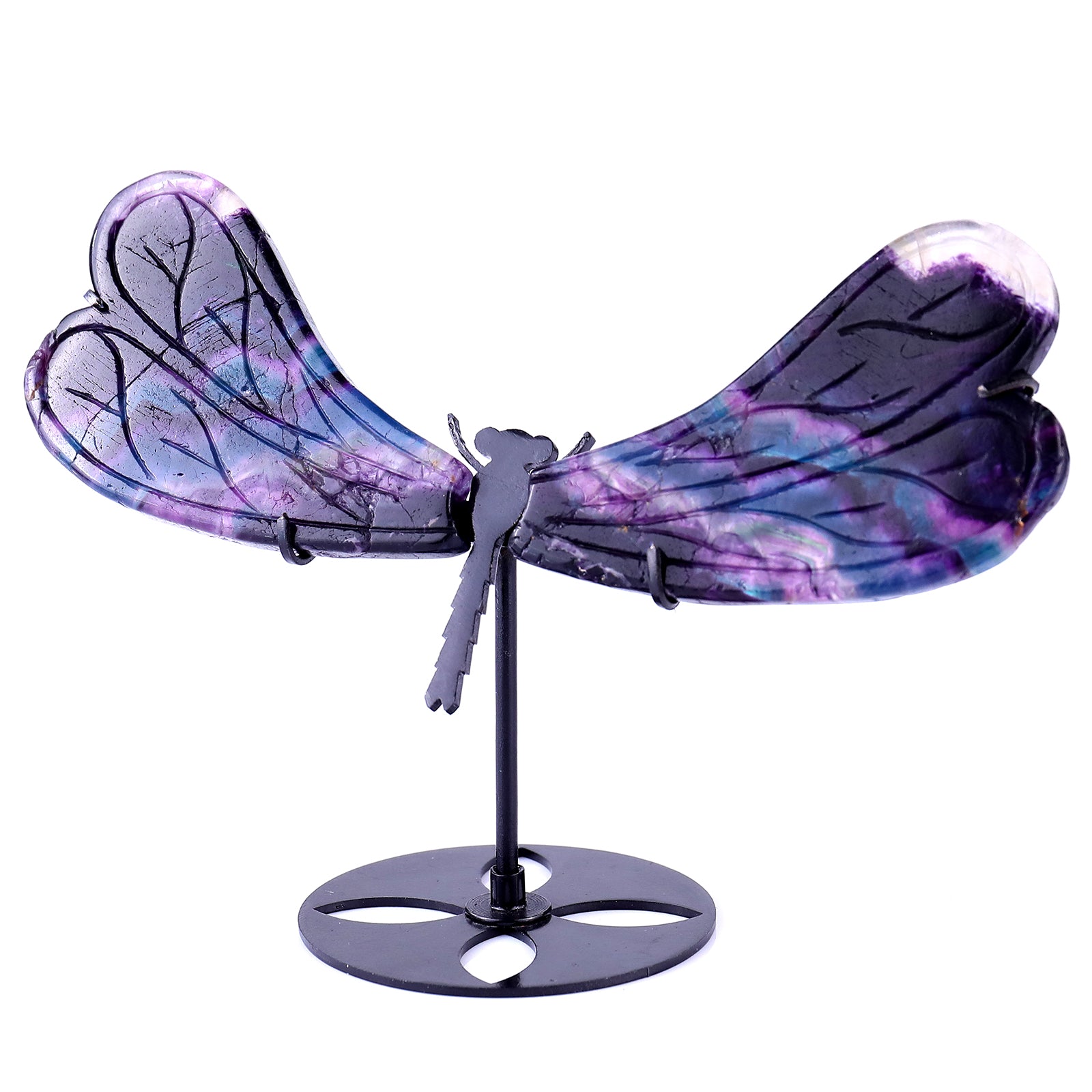 3.7" Fluorite Hand Carved Crystal Dragonfly Wings Sculpture Crystallumi