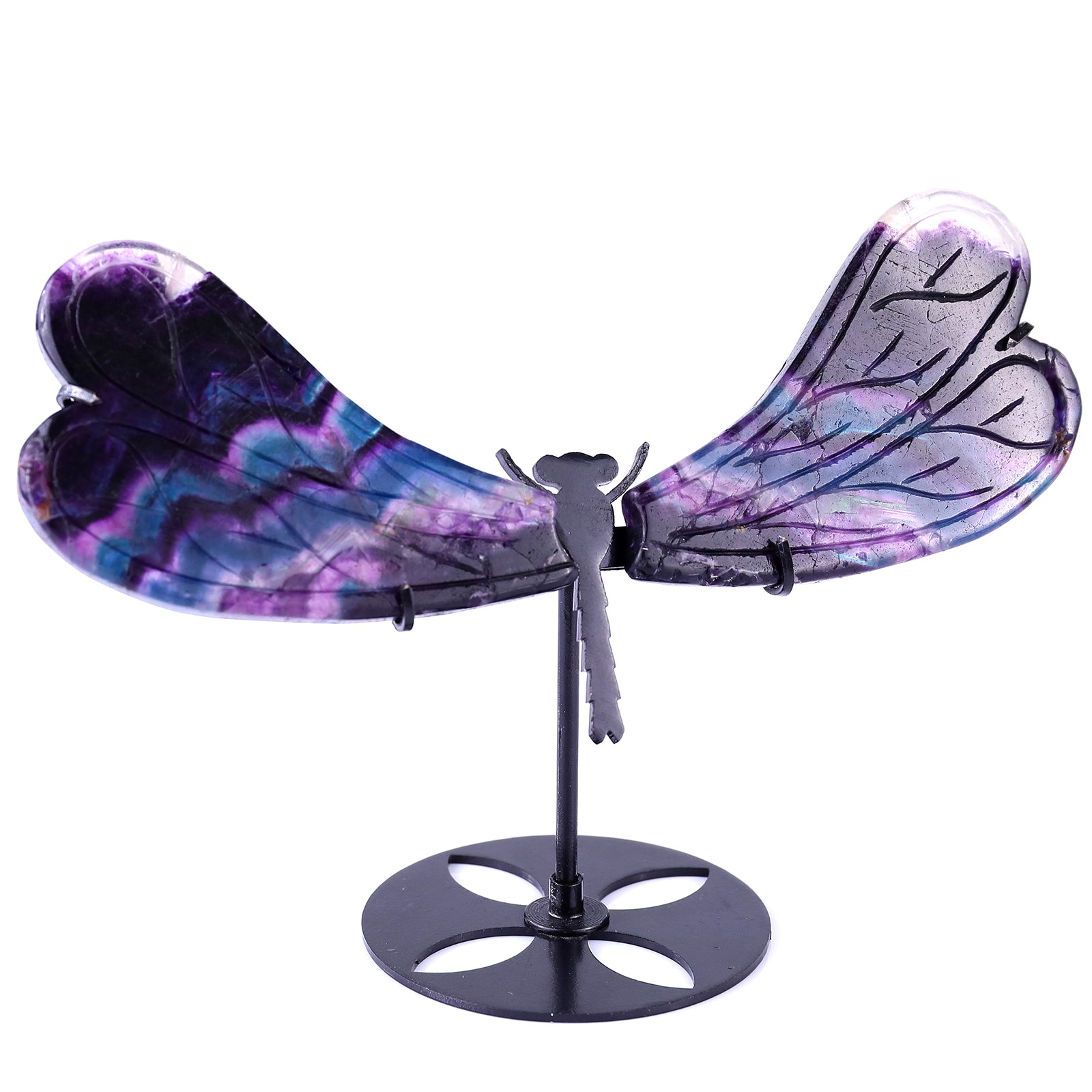 3.7" Fluorite Hand Carved Crystal Dragonfly Wings Sculpture Crystallumi