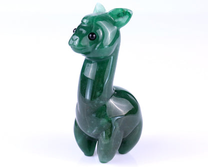 3.7" Green Aventurine Hand Carved Crystal Alpaca Sculpture Crystallumi