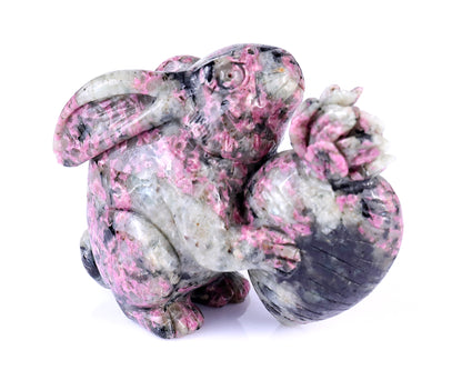 3.7" Rhodonite Hand Carved Crystal Rabbit Sculpture Crystallumi