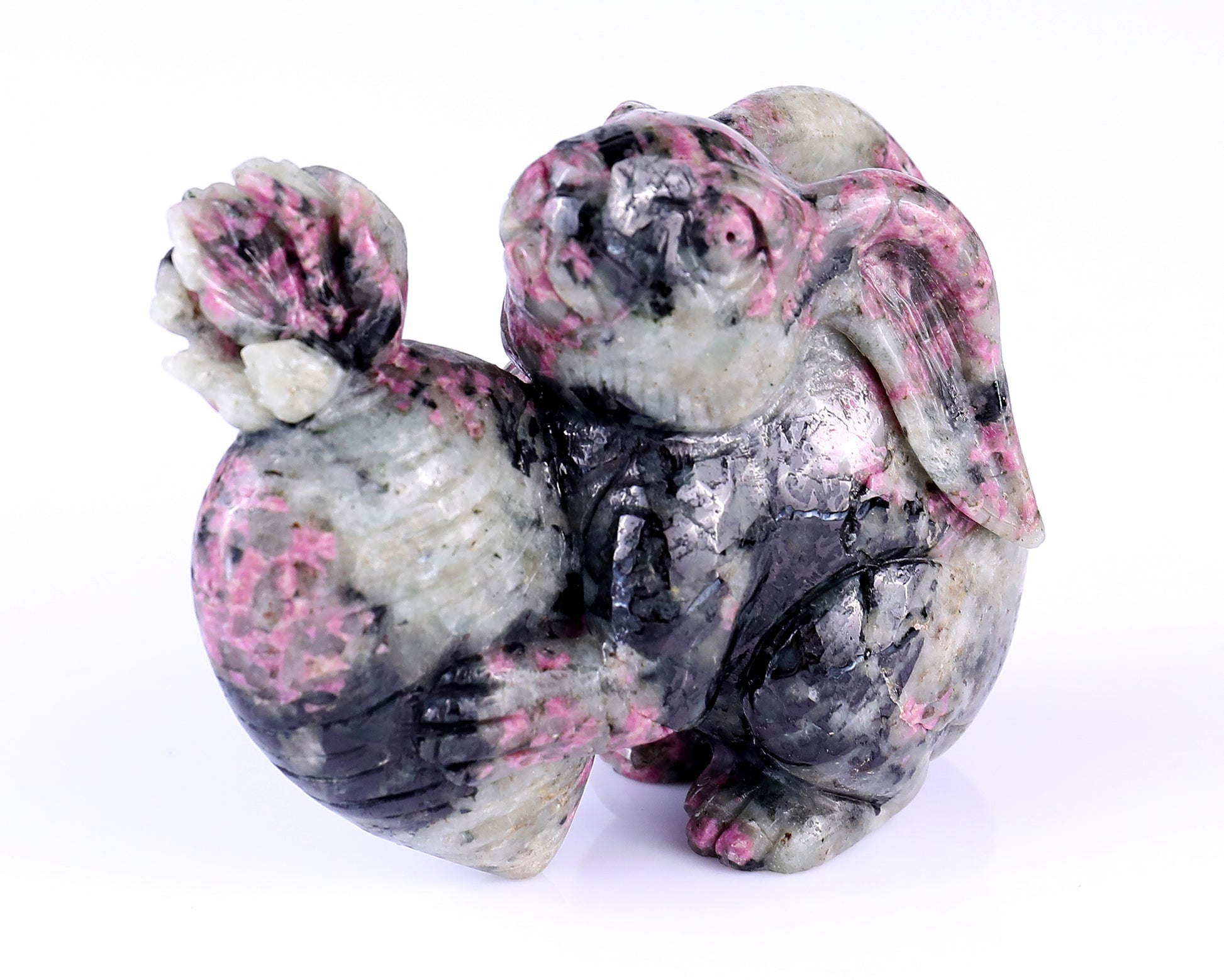 3.7" Rhodonite Hand Carved Crystal Rabbit Sculpture Crystallumi