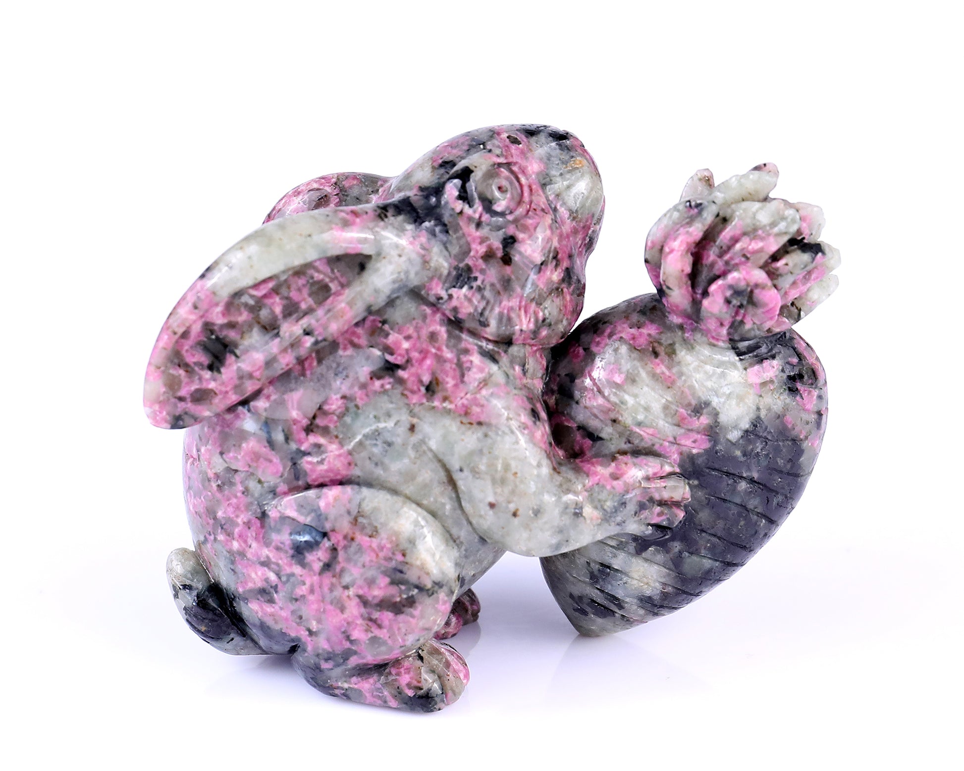 3.7" Rhodonite Hand Carved Crystal Rabbit Sculpture Crystallumi