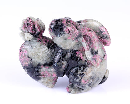 3.7" Rhodonite Hand Carved Crystal Rabbit Sculpture Crystallumi