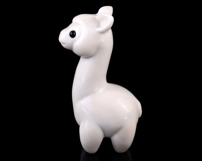 3.7" White Jade Hand Carved Crystal Alpaca Sculpture Crystallumi