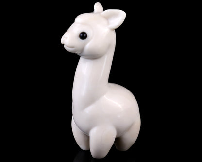 3.7" White Jade Hand Carved Crystal Alpaca Sculpture Crystallumi