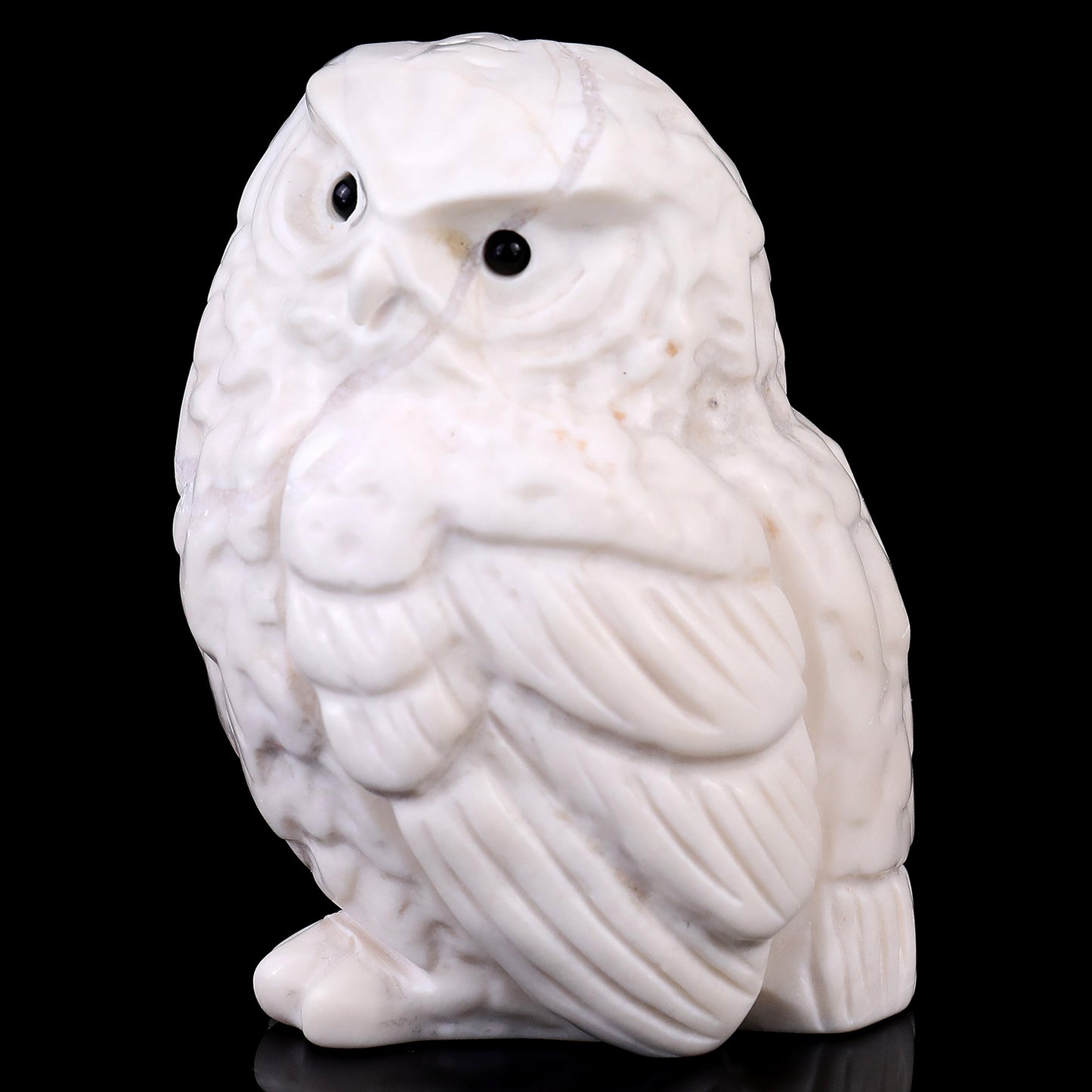 3.7" White Jade Hand Carved Crystal Owl Sculpture Crystallumi