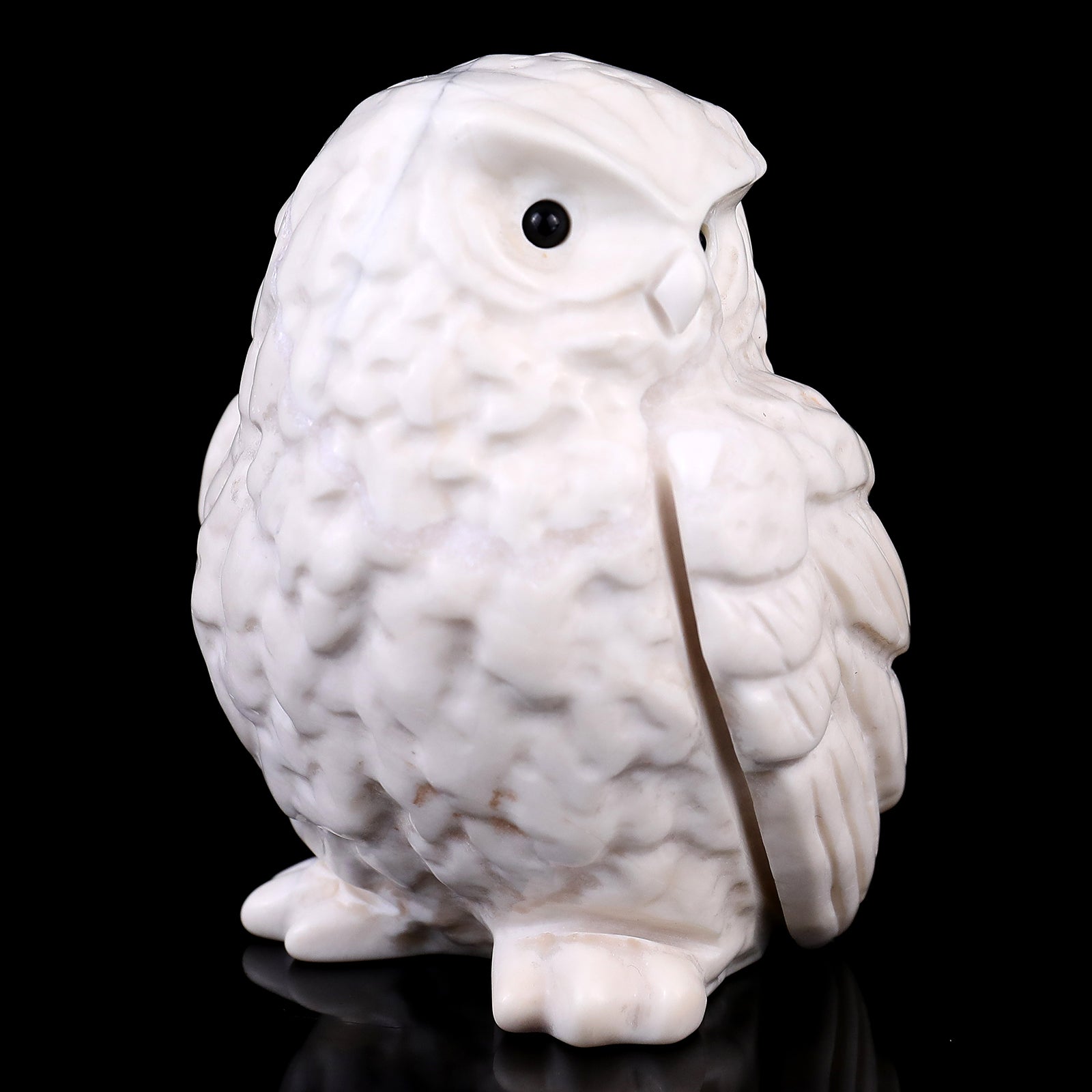 3.7" White Jade Hand Carved Crystal Owl Sculpture Crystallumi