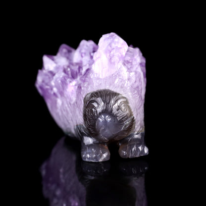 3.8"Amethyst Druse Agate Hand Carved Crystal Hedgehog Sculpture Crystallumi