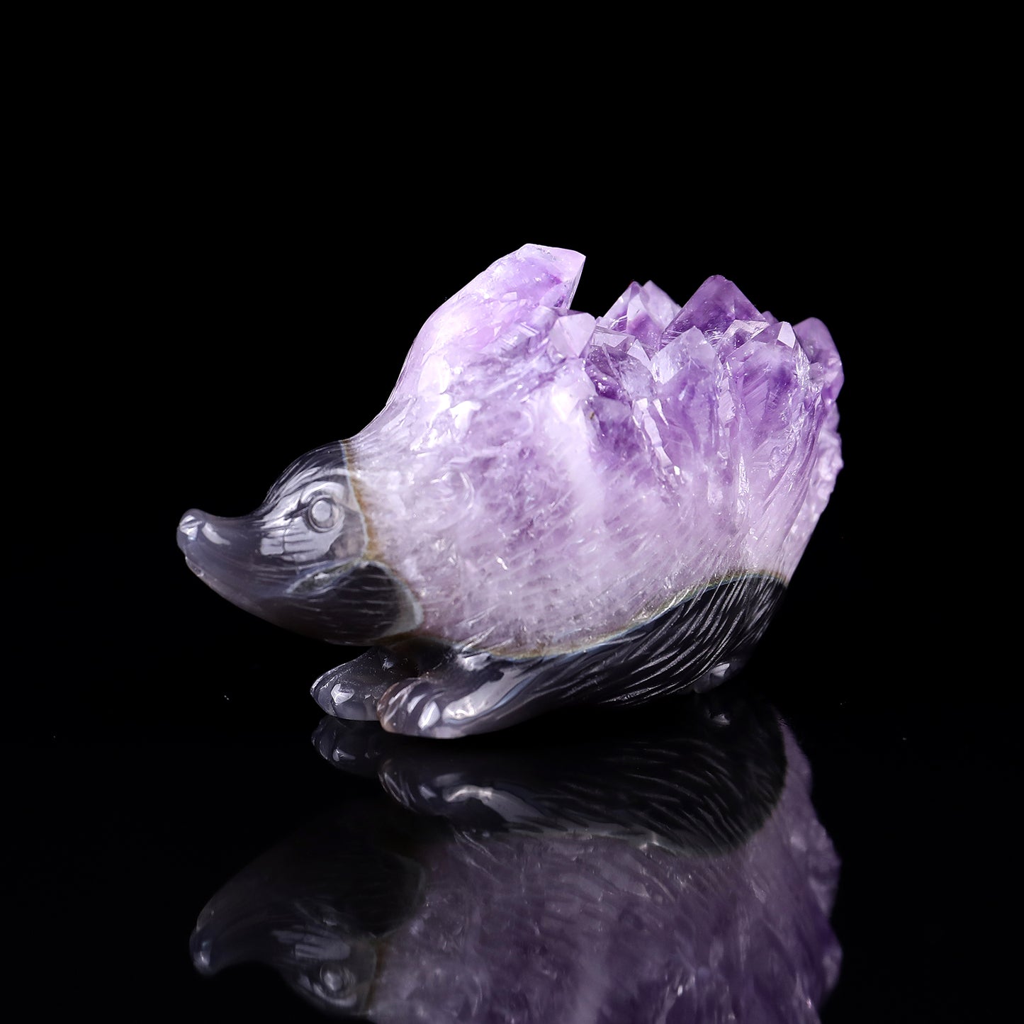 3.8"Amethyst Druse Agate Hand Carved Crystal Hedgehog Sculpture Crystallumi