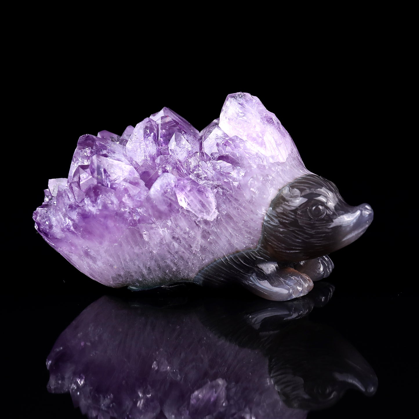 3.8"Amethyst Druse Agate Hand Carved Crystal Hedgehog Sculpture Crystallumi