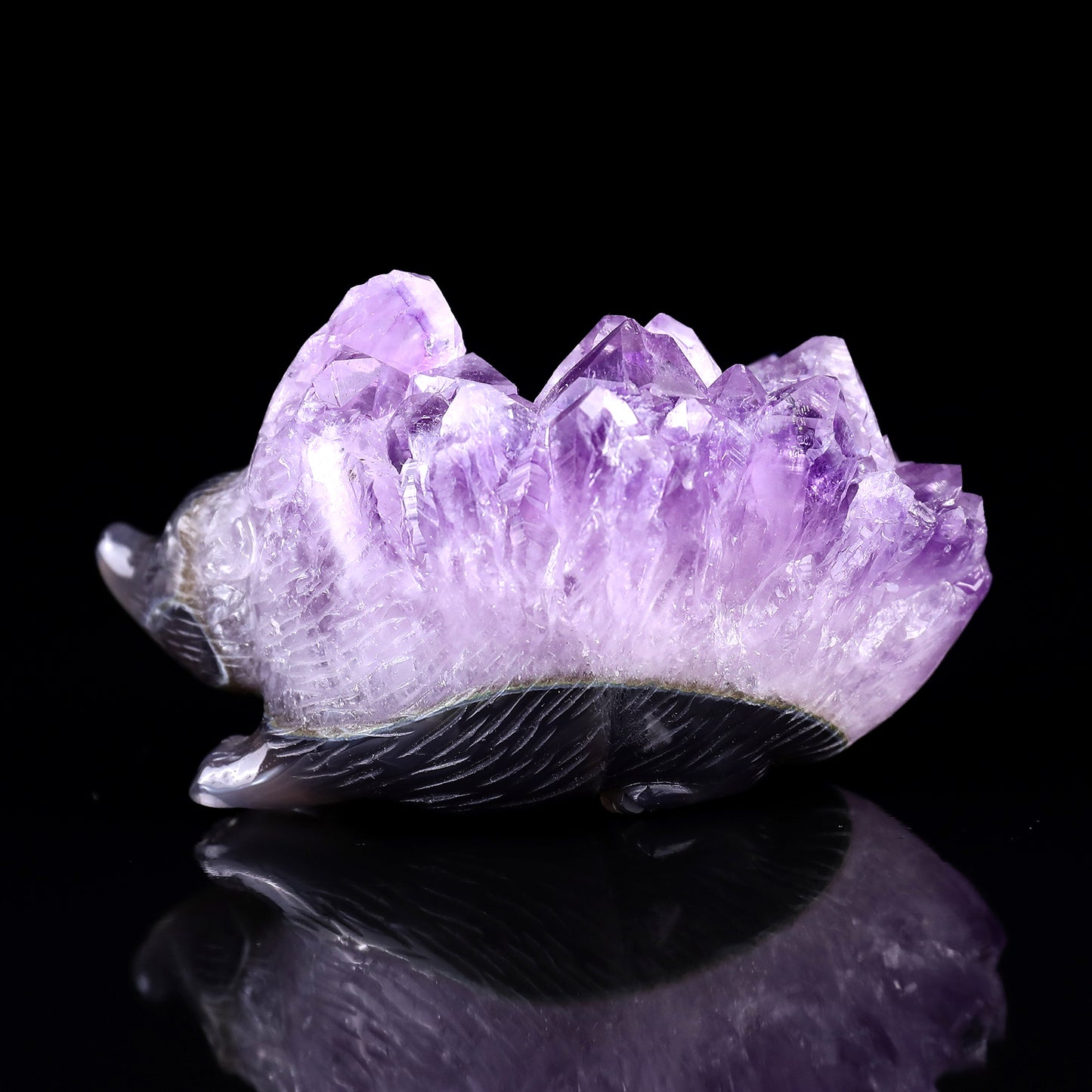 3.8"Amethyst Druse Agate Hand Carved Crystal Hedgehog Sculpture Crystallumi