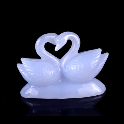 3.8" Blue Chalcedony Hand Carved Crystal Swans Sculpture Crystallumi