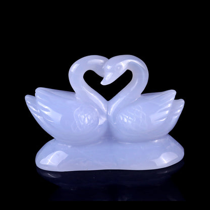 3.8" Blue Chalcedony Hand Carved Crystal Swans Sculpture Crystallumi