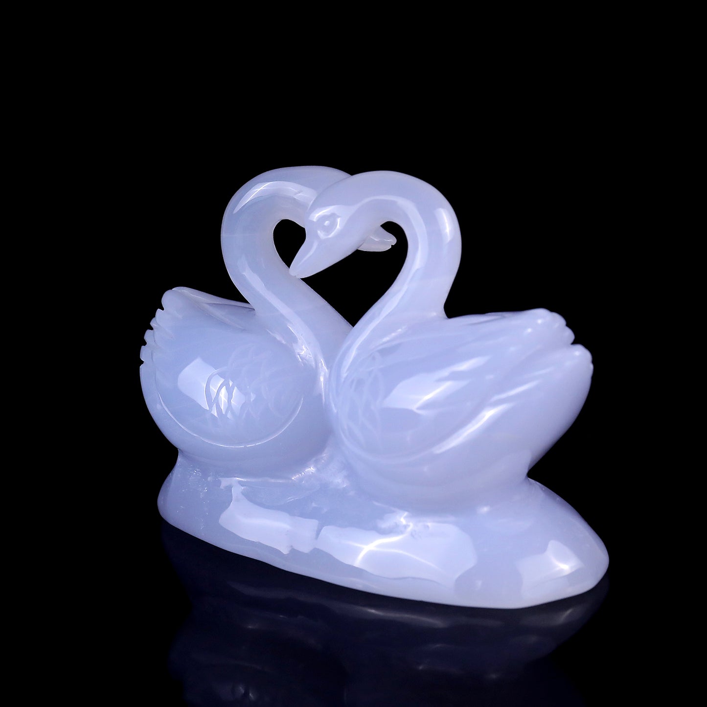 3.8" Blue Chalcedony Hand Carved Crystal Swans Sculpture Crystallumi