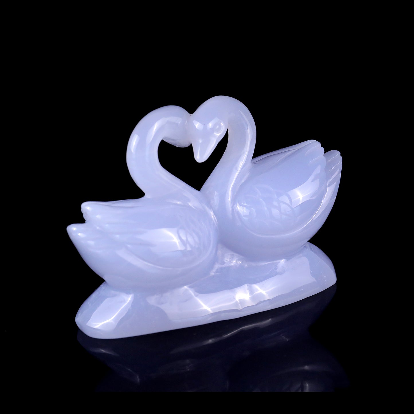 3.8" Blue Chalcedony Hand Carved Crystal Swans Sculpture Crystallumi