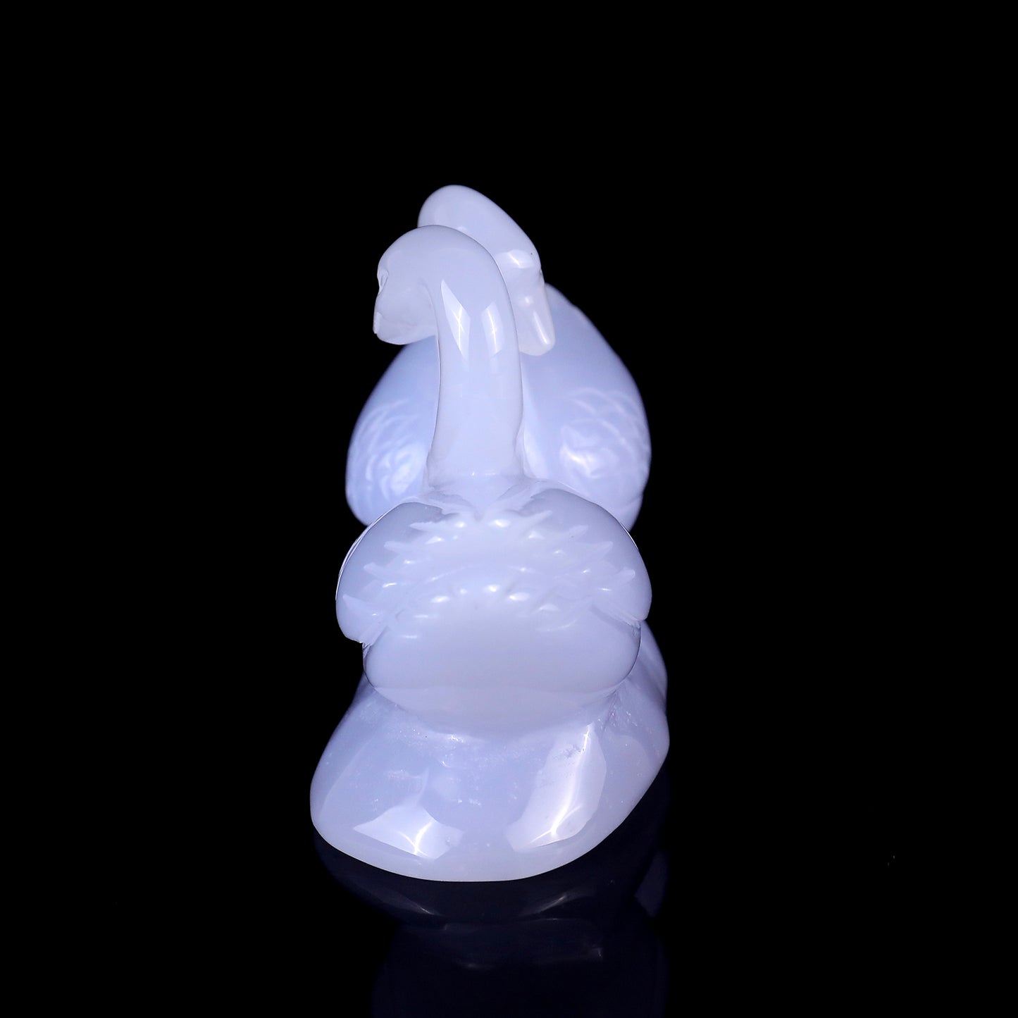 3.8" Blue Chalcedony Hand Carved Crystal Swans Sculpture Crystallumi