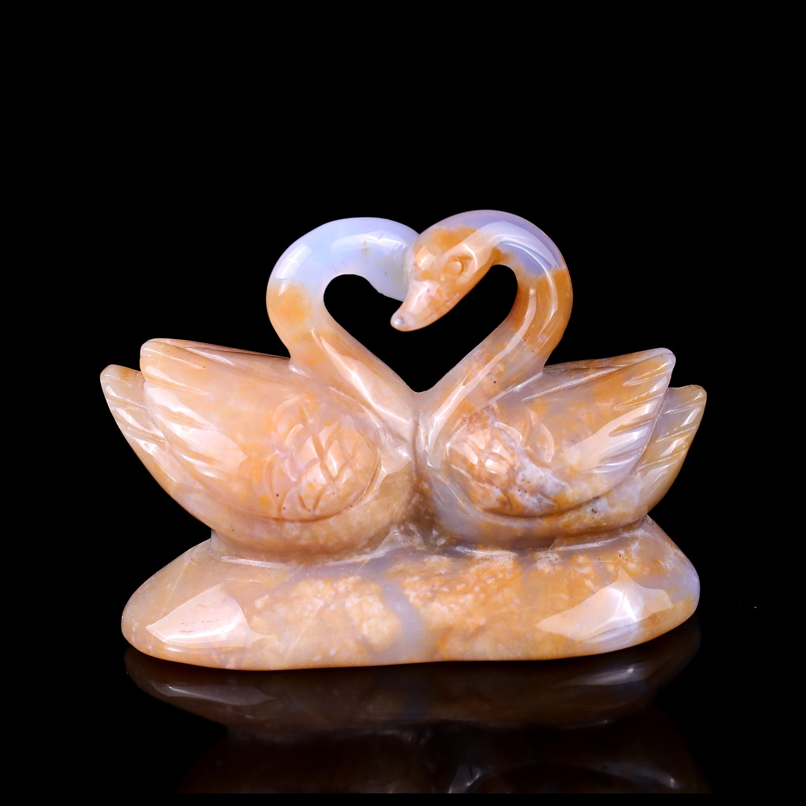 3.8" Chalcedony Hand Carved Crystal Swans Sculpture Crystallumi