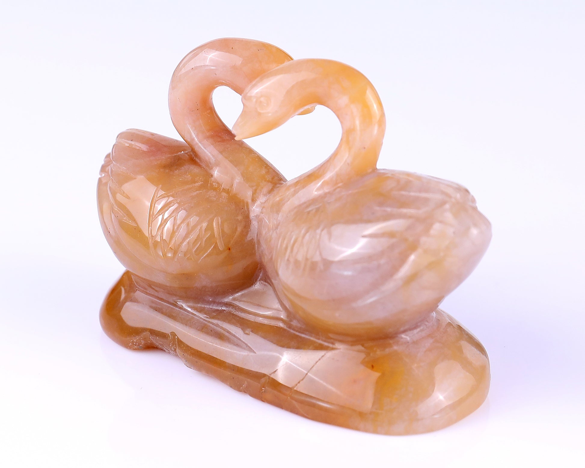 3.8" Chalcedony Hand Carved Crystal Swans Sculpture Crystallumi