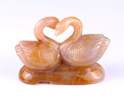 3.8" Chalcedony Hand Carved Crystal Swans Sculpture Crystallumi