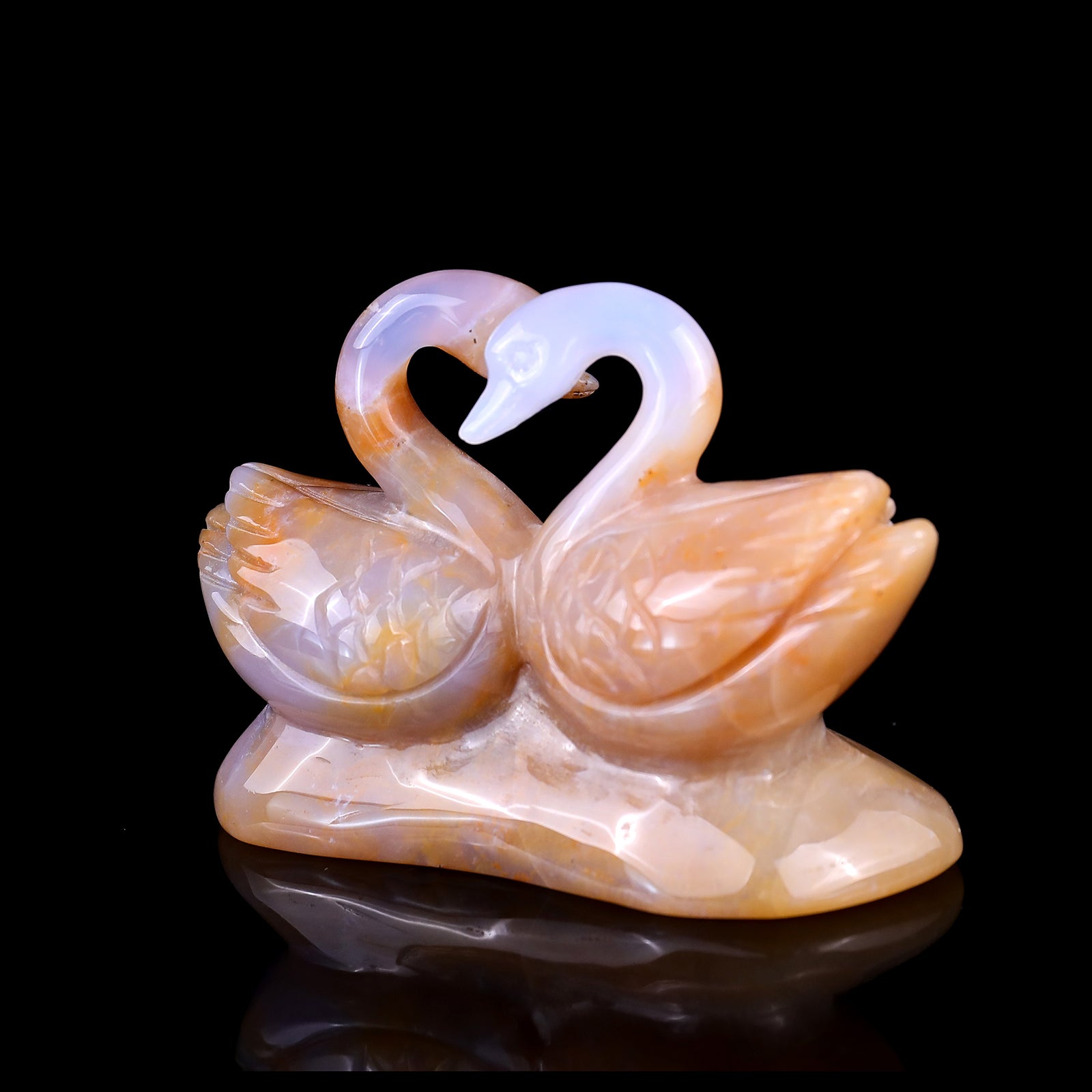 3.8" Chalcedony Hand Carved Crystal Swans Sculpture Crystallumi