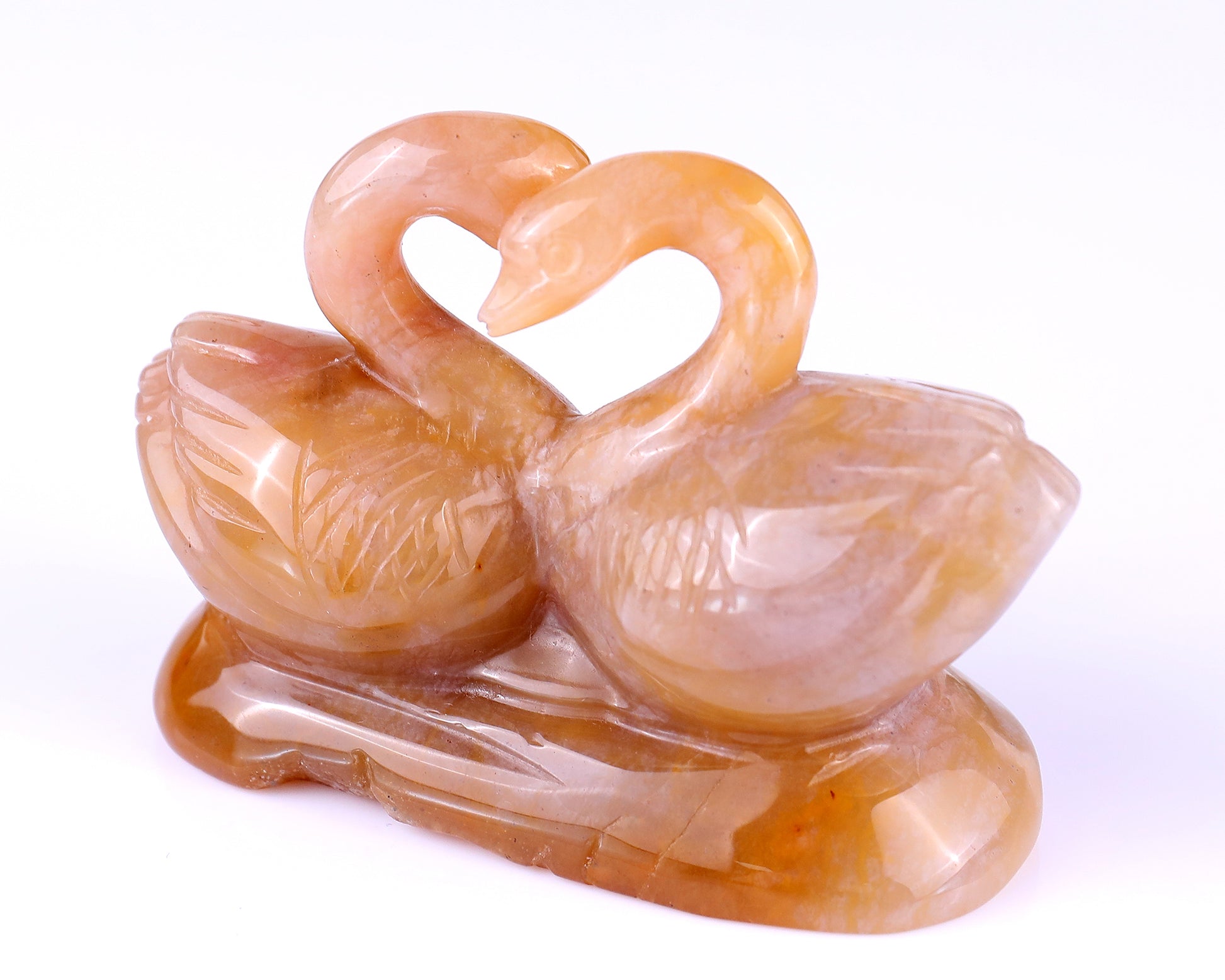 3.8" Chalcedony Hand Carved Crystal Swans Sculpture Crystallumi