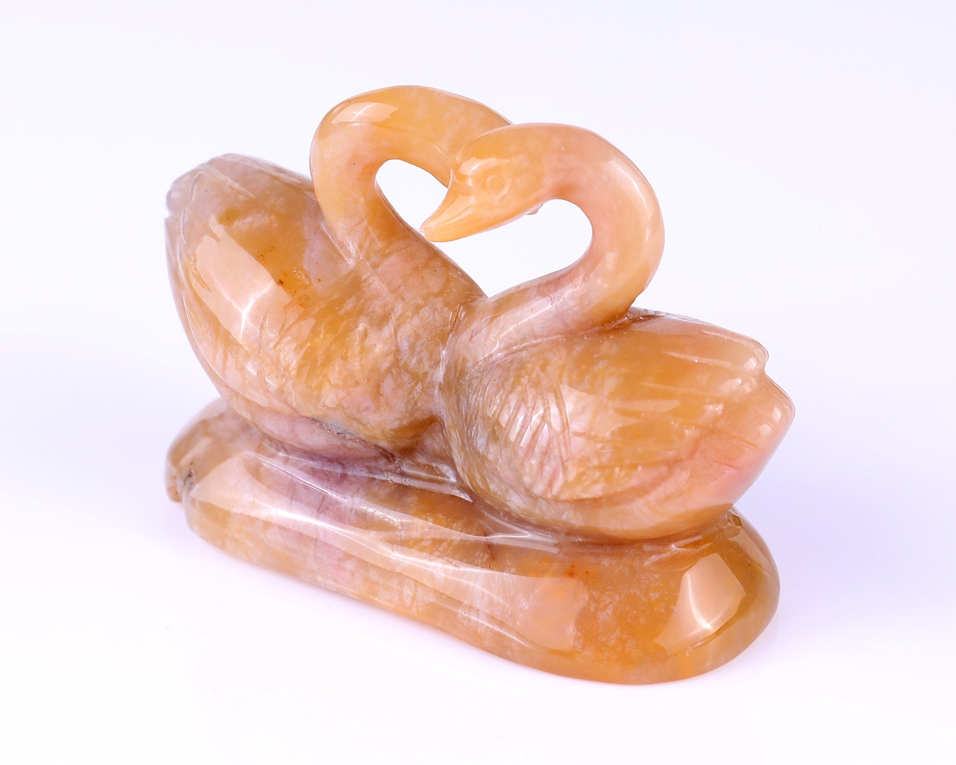 3.8" Chalcedony Hand Carved Crystal Swans Sculpture Crystallumi