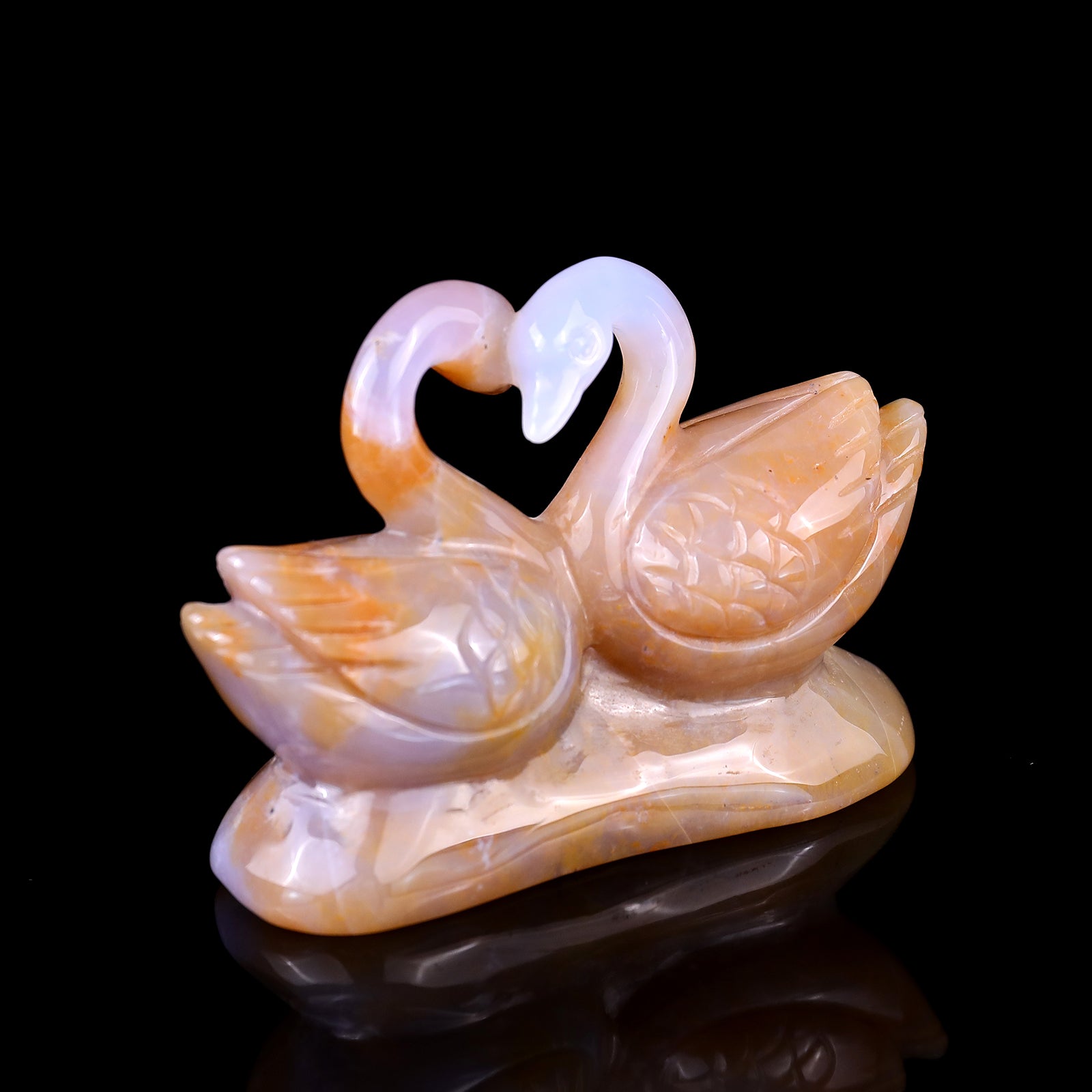 3.8" Chalcedony Hand Carved Crystal Swans Sculpture Crystallumi