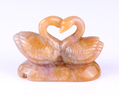 3.8" Chalcedony Hand Carved Crystal Swans Sculpture Crystallumi