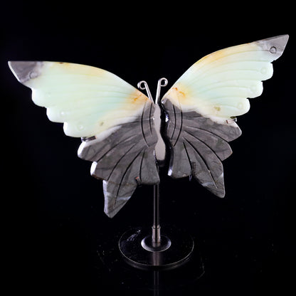 3.9" Amazonite Hand Carved Crystal Butterfly Wings Sculpture Crystallumi