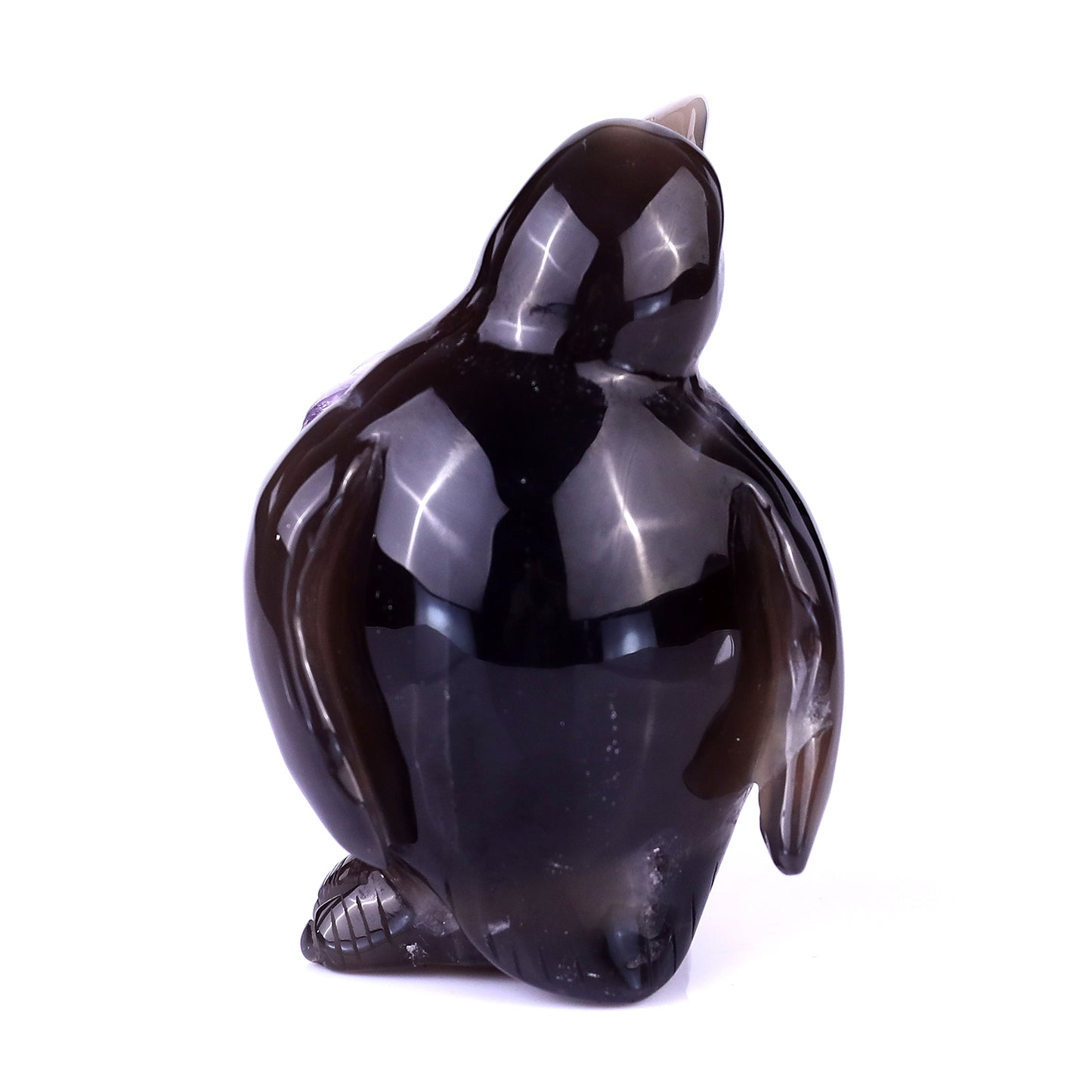 3.9" Amethyst Druse Agate Hand Carved Crystal Penguin Sculpture Crystallumi