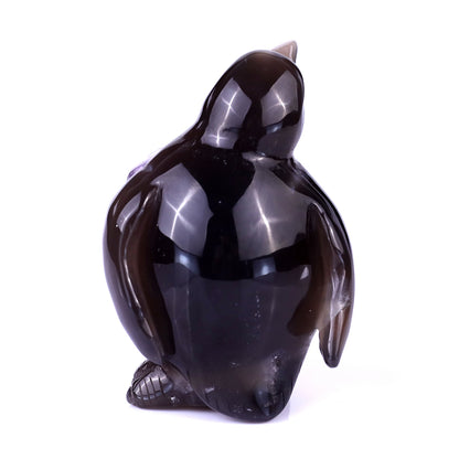 3.9" Amethyst Druse Agate Hand Carved Crystal Penguin Sculpture Crystallumi