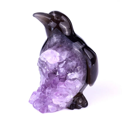 3.9" Amethyst Druse Agate Hand Carved Crystal Penguin Sculpture Crystallumi